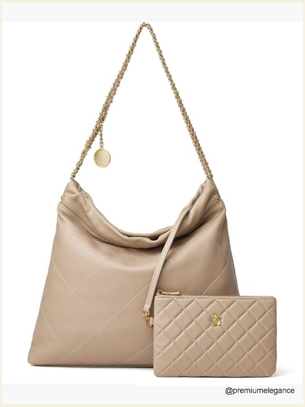 Quilted Leather Tote Bag Soft Lambskin Shoulder Hobo Chain Purse with Clutch